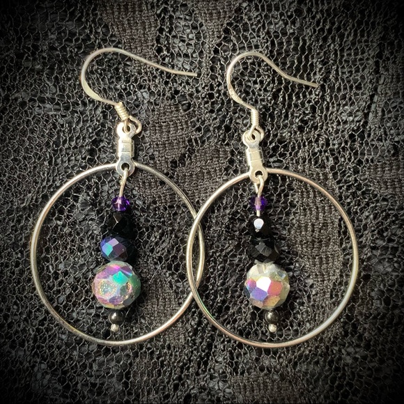 Druzy Swarovski Crystal Hoop earrings 925 - Picture 1 of 6